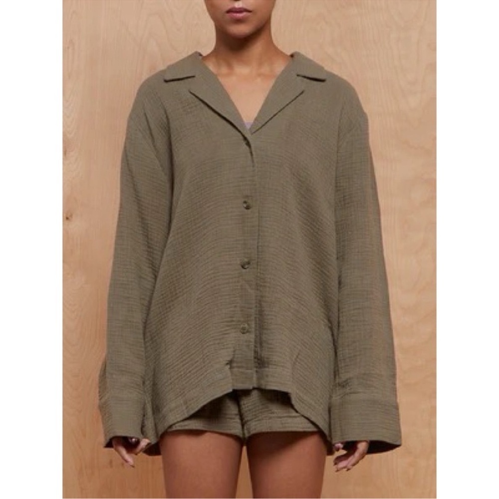 Jenni Kayne cotton gauze button up shirt + Shorts SET in sage Green